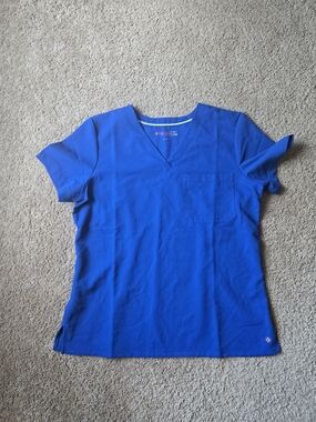White Cross V-Tess Blue V-Neck Scrub Top M